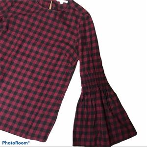 beachlunchlounge checkered bell sleeve blouse